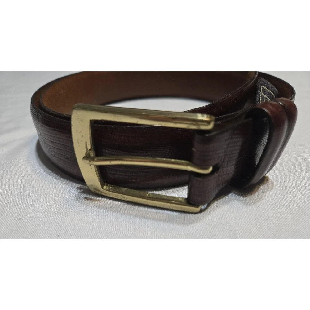Trafalgar Genuine Leather Lizard Embossed Mens Belt Sz 34 Brown/Gold Tone USA